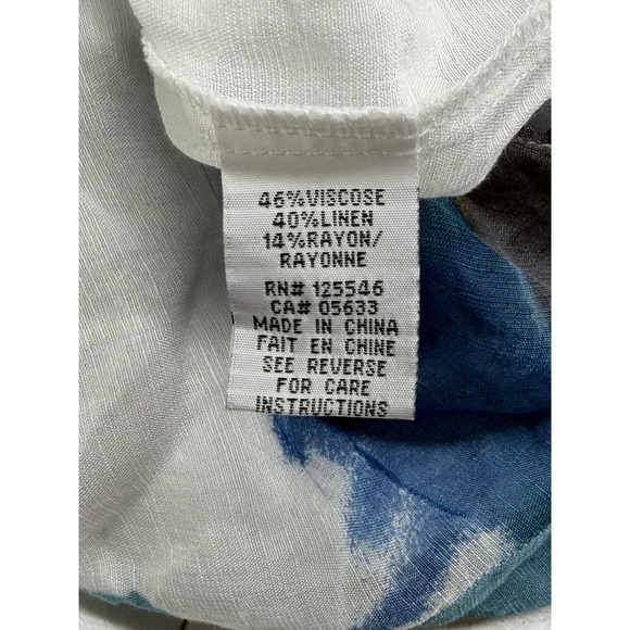 Habitat Top Womens Medium Blue White Watercolor Linen Blend Peasant Abstract Art - Picture 7 of 10